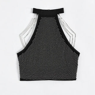 Women's Halter Slim Fit Vest Metal Rhinestone Chain Top Phosgene