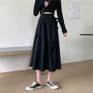 Women's Korean-style Sweet Elegance Loose Black A- Line Dress Phosgene