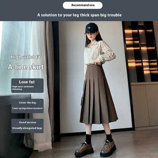 Women's Retro Skirt Khaki Autumn And Winter New Loose High Waist Phosgene