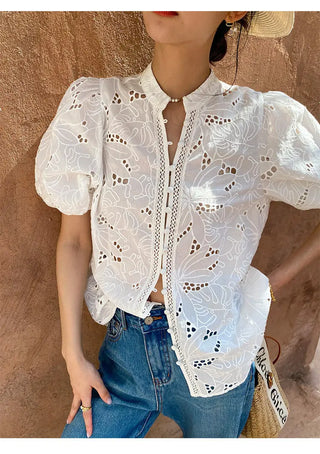 Women's Short-sleeved Cotton Embroidered Shirt Phosgene