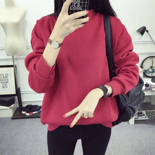 Women's Solid Color Plush Small Standing Collar Pullover Hoodie Phosgene