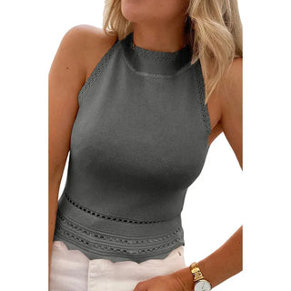 Women's Summer Casual Hollow-out Lace Plain Knitted Tight Vest Top Phosgene