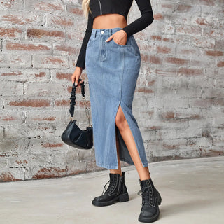 Women's Summer Washed Denim Elastic Waist Denim Skirt Phosgene