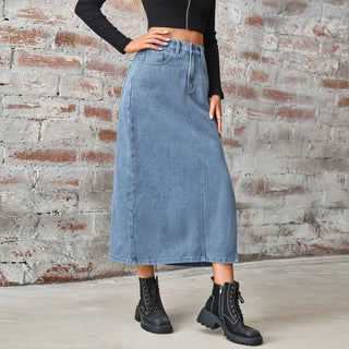 Women's Summer Washed Denim Elastic Waist Denim Skirt Phosgene