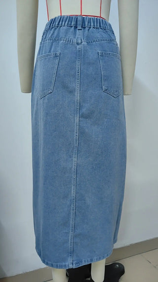 Women's Summer Washed Denim Elastic Waist Denim Skirt Phosgene