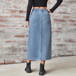 Women's Summer Washed Denim Elastic Waist Denim Skirt Phosgene