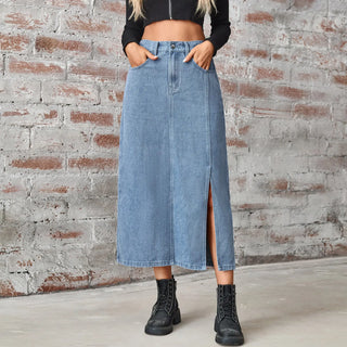 Women's Summer Washed Denim Elastic Waist Denim Skirt Phosgene