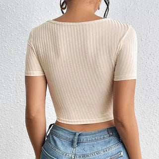 Women's Sunken Stripe Rib Lace-up Square Collar Top Phosgene