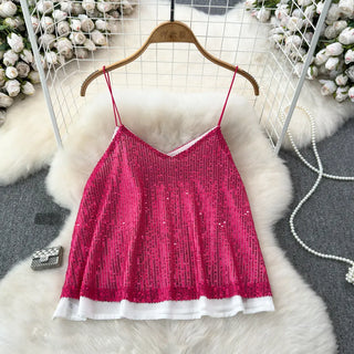 Women's Versatile Loose Sequin Camisole Vest Phosgene