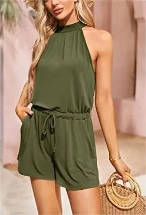 Women's Waist-controlled Lace-up Halter Loose Printed Jumpsuit Phosgene