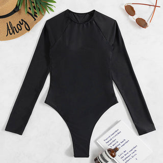 Long Sleeve Backless T-back Light Diamond One-piece Swimsuit - Phosgene