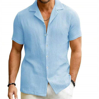 Men's Daily Casual Short Sleeve Cardigan Shirt Men's Solid Color Summer Lapels Shirt Phosgene