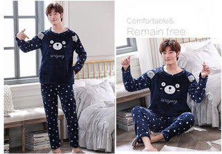 Coral Velvet Thickened Plus Velvet Cartoon Men's Pajamas - Phosgene