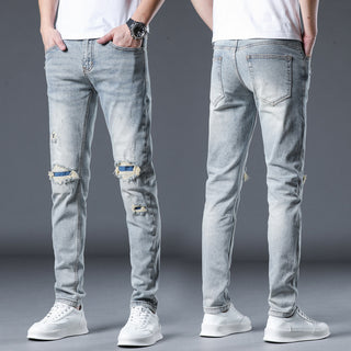 New Patch Ripped Jeans Men's Stretch Phosgene