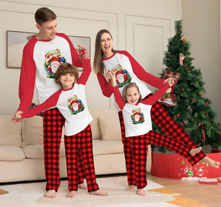 Christmas Parent-Child Clothes Set Long Sleeve T-Shirt Plaid Pants Family Matching Pajamas - Phosgene