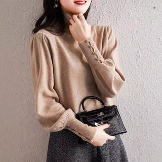 French Style Retro Minority Lantern Sleeve Turtleneck Sweater - Phosgene