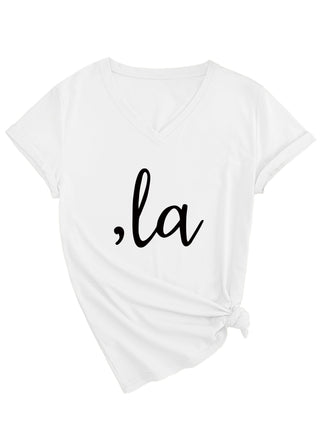 Letter V-neck T-shirt Simple Women - Phosgene