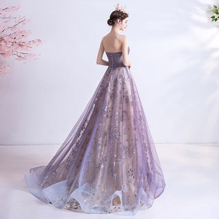 Strapless Purple Sequin Starry Dress Wedding Dress - Phosgene