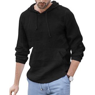 Men's Long-sleeved Hooded Cotton And Linen Shirt Phosgene