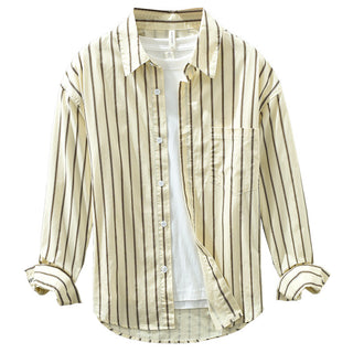 Square Collar Striped Casual Shirt Trendy Loose-fitting Versatile Blouse Pure Cotton Coat Phosgene