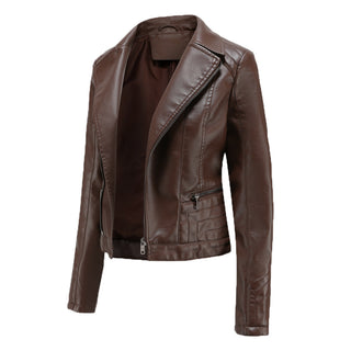 Womens Fashion Lapel Spring And Autumn Washed PU Leather Jacket - Phosgene