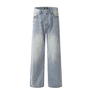 Distressed Wash Wide-leg Jeans Retro Phosgene