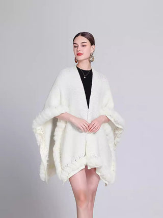 Solid Color Knitted Cape And Shawl Sweater Coat - Phosgene