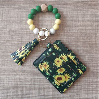 Fashion Beaded Bracelet Girls Small Wallet Lemon Printing Card Holder Silicone Beads Bracelet Keychain Credit Phosgene