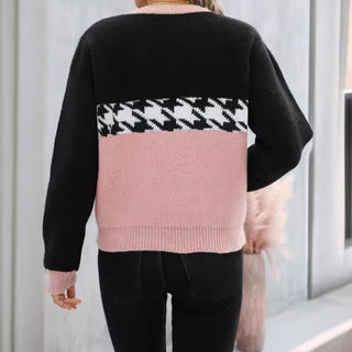 Contrast Color Pullover Round Neck Knitted Sweater - Phosgene