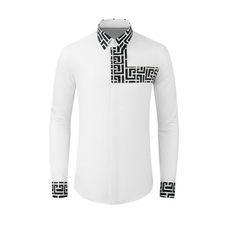 Men's Cotton Blended Long-sleeved Backprint Shirt With Front Panel And Contrast Color Phosgene