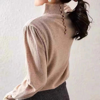 French Style Retro Minority Lantern Sleeve Turtleneck Sweater - Phosgene