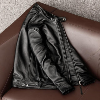 Leather Men's Stand Collar Leather Jacket Coat Youth - Phosgene