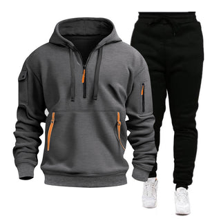 Men's Multi-pocket Zipper Hooded Sweatshirt Sportswear - Phosgene