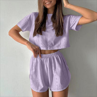 Hollow-out Cropped Two-piece Set - Phosgene