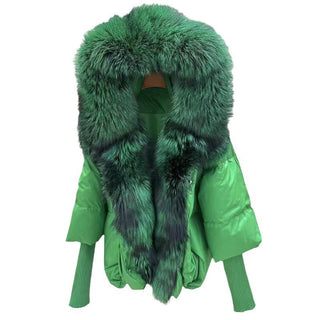 White Duck Down Real Fur Big Fur Collar Down Jacket - Phosgene