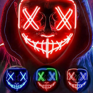 3-Mode LED Mask Neon Stitches Costume Halloween Purge Cosplay Light Up Glow Wire - Phosgene