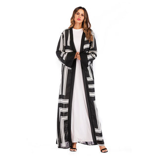 Muslim Stripe Loose Lace Cardigan Robe Female - Phosgene