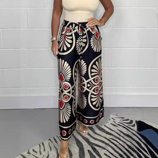 Women's Summer Bohemian Vacation Vintage Printed Satin Casual Pants - Phosgene