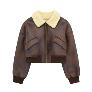 Fashionable All-match Lapel Long Sleeve Zipper Double-sided Flight Jacket - Phosgene