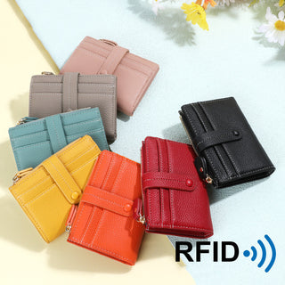 Women's Rfid Anti-theft Refreshing Multiple Card Slots Short Litchi Wallet Phosgene