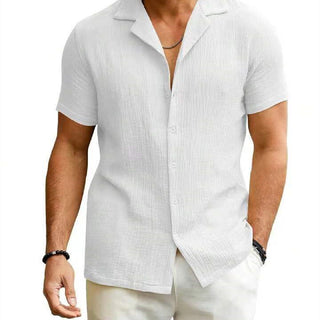 Men's Daily Casual Short Sleeve Cardigan Shirt Men's Solid Color Summer Lapels Shirt Phosgene