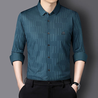 Autumn New Seamless Long-sleeved Men's Business Fashion Middle-aged Casual Shirt Phosgene