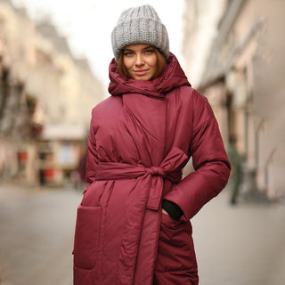 Snow Thickened Coat Hooded Belt Long Cotton Padded Jacket Women - Phosgene