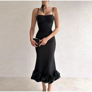 Dance Ruffled Hem Sleeveless High Waist Tight Dress Phosgene