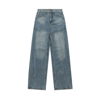 Washed And Worn Worn Denim Trousers Men's Pleated Phosgene