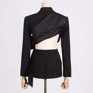 Fashion Sexy V-neck Midriff Outfit Bow Stitching Design Lace-up Waist Tight Suit Jacket - Phosgene