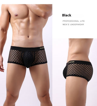 Fishnet Men's Underwear Large Mesh U Convex Transparent Cutout Shorts - Phosgene