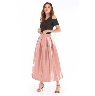 High Waist Pure Color Fashion Wide Hem Long Skirt - Phosgene