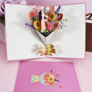 3D PopUp Flower Bouquet Cards Gifts Anniversary PopUp Mom Floral Bouquet Wife Invitation Card Greeting Cards Mothers Day Cards Postcard - Phosgene