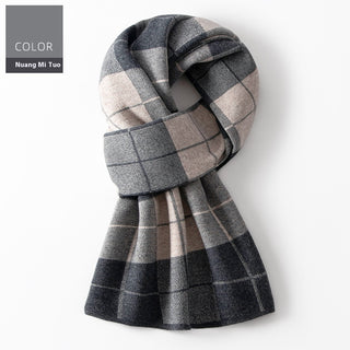 Wool Scarf Men's Winter Plaid Double-sided Scarf - Phosgene